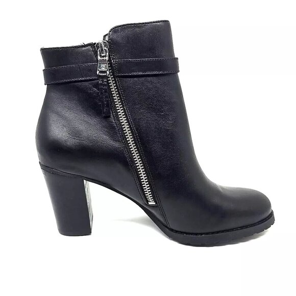 Ralph Lauren Carole Black Leather Side Zip Block Heel Ankle Booties Size 7.5B - Picture 6 of 12